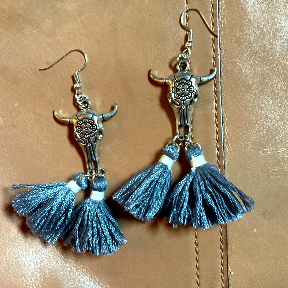Steer Head Tassel Earrings